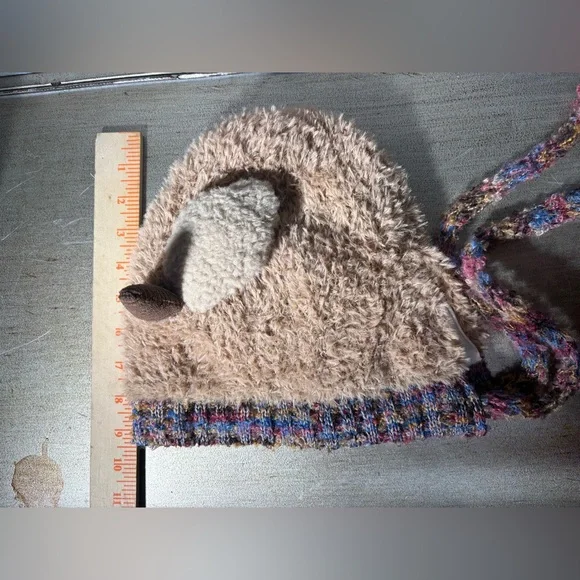 Cozy Light Brown and Blue Horned Sheep Themed Knit Hat and the Ears Squeek - Picture 11 of 11